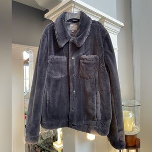 ASOS Dark Gray Faux Fur Shirt Jacket with pockets and snap front men’s size L